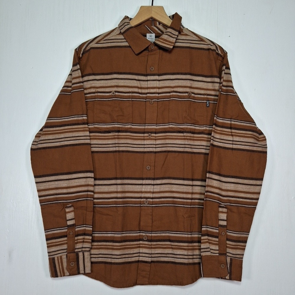 Hurley Mens Hurley Portland Organic Flannel Button Up Size Medium Brown Striped